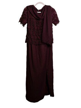 Vintage Karen Miller Plum Purple Lace Formal Maxi Dress - Size 12